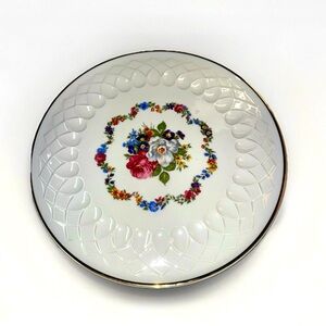 VTG Dresden German SCHUMANN Bavarian China Roses Serving 12 3/8” Plate Gold Rim